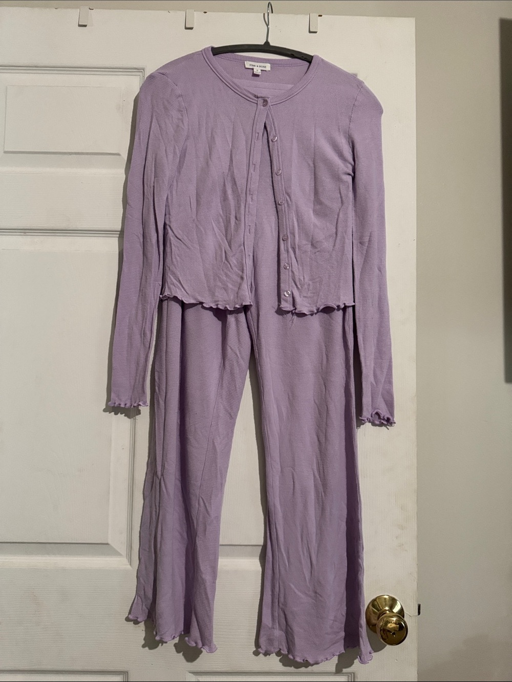 Pink Rose Lilac Ribbed Wide-Leg Lounge Set